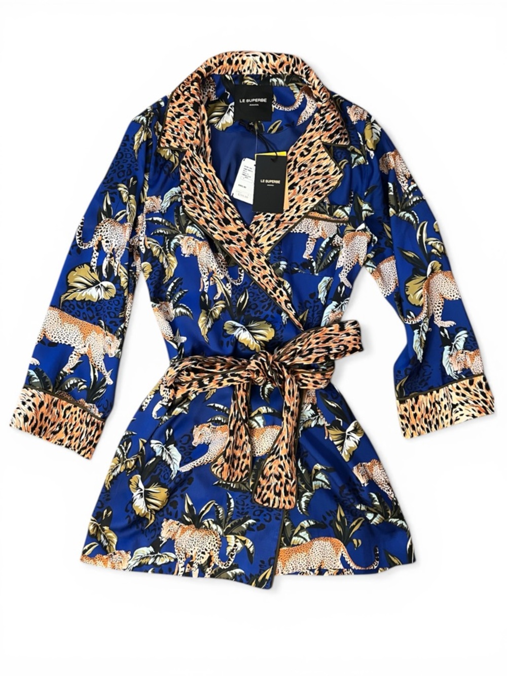 Le Superbe Leopard Jungle Print Wrap Dress Silk Blend Belted Statement Dress NWT